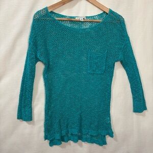 American Eagle Lightweight Open Knit Crocheted Cottagecore Y2K Teal Sweater S